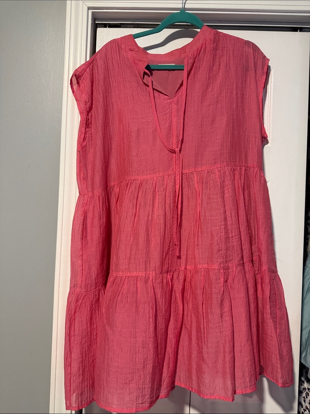 NWOT Kori Pink Tiered Tie-Neck Mini Dress